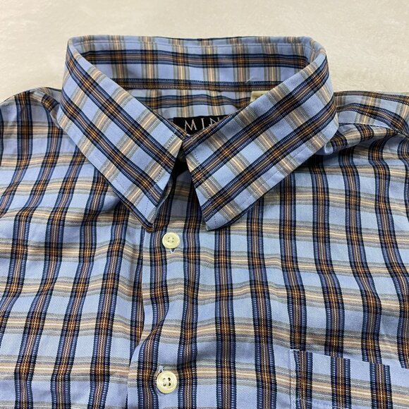 MINE Men’s Long Sleeve Classic Fit Orange Blue Checked Button Down Shirt Sz 2XB - Picture 3 of 11